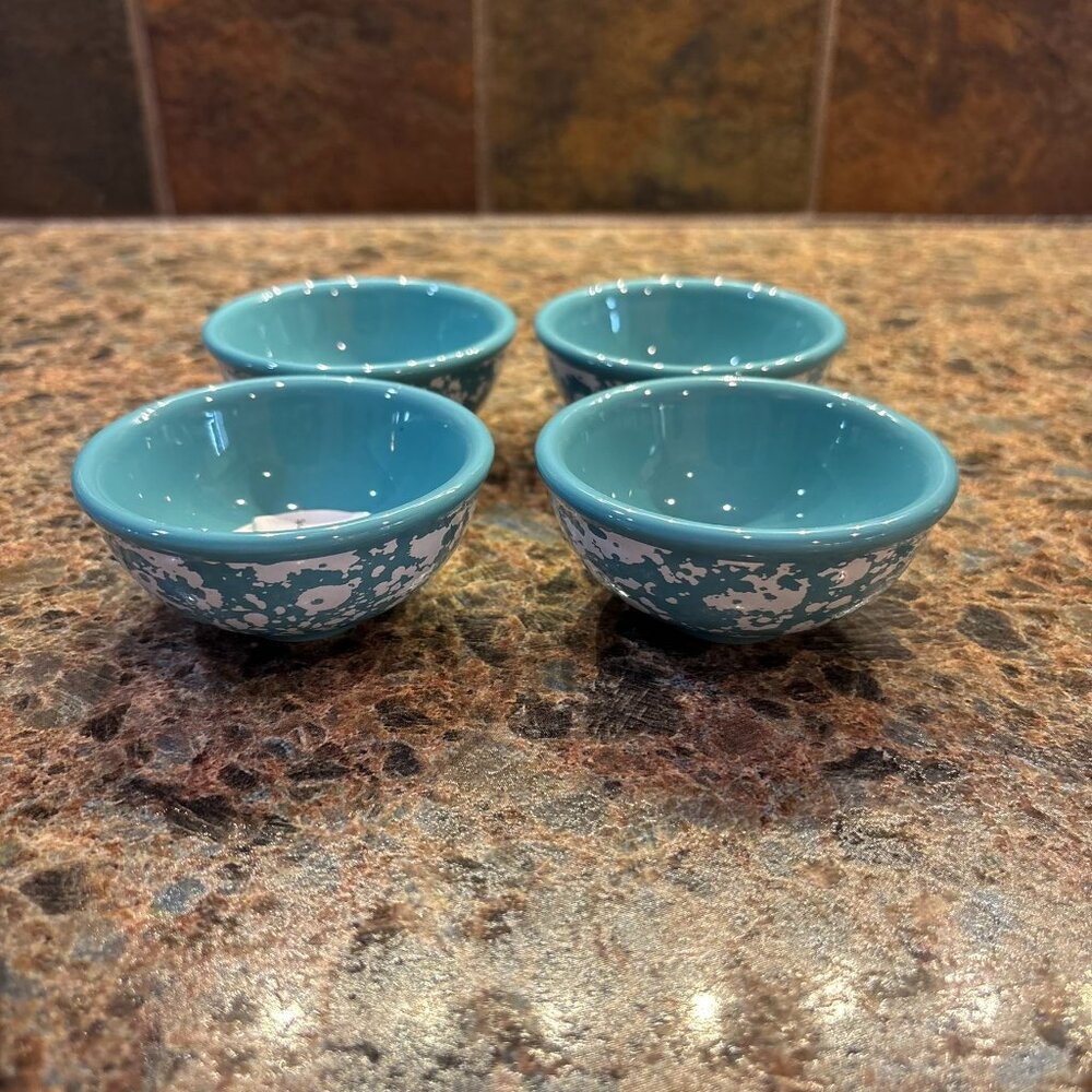New The Pioneer Woman Dipping Bowls Set of 4 Splatterware Teal Stoneware 3.1"
